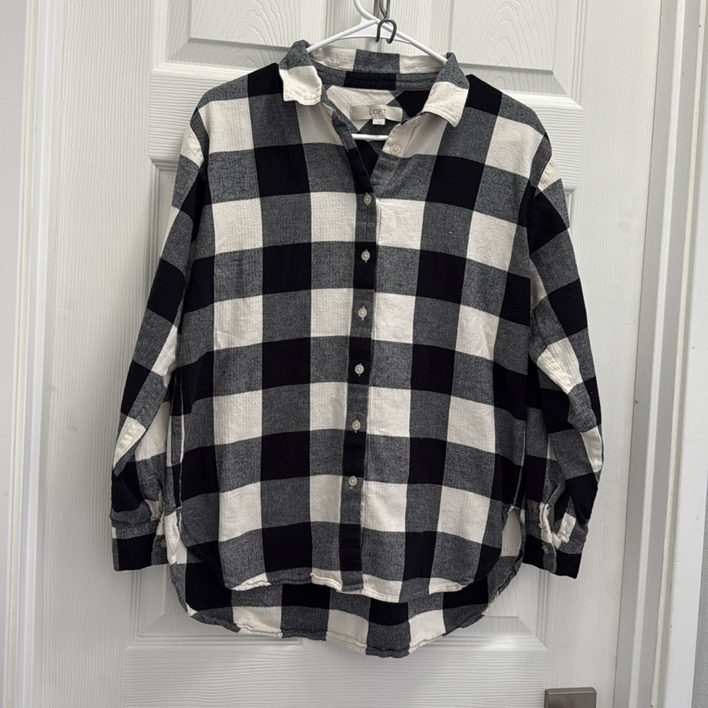 LOFT Monochrome Checkered Button-Up Shirt